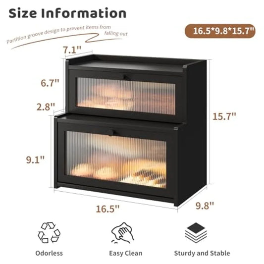 Bread Box for Kitchen Countertop Double Layer Large