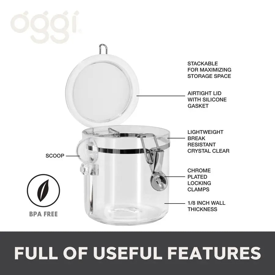 4pc Clear Canister Set with Clamp Lids and Spoons Airtight Food Storage Containers, Ideal for Kitchen and Pantry Storage