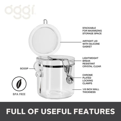 4pc Clear Canister Set with Clamp Lids and Spoons Airtight Food Storage Containers, Ideal for Kitchen and Pantry Storage