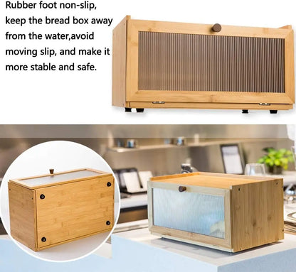 Large Bamboo Bread Box with Window, Farmhouse Style Kitchen Storage Container for Fresh Bread