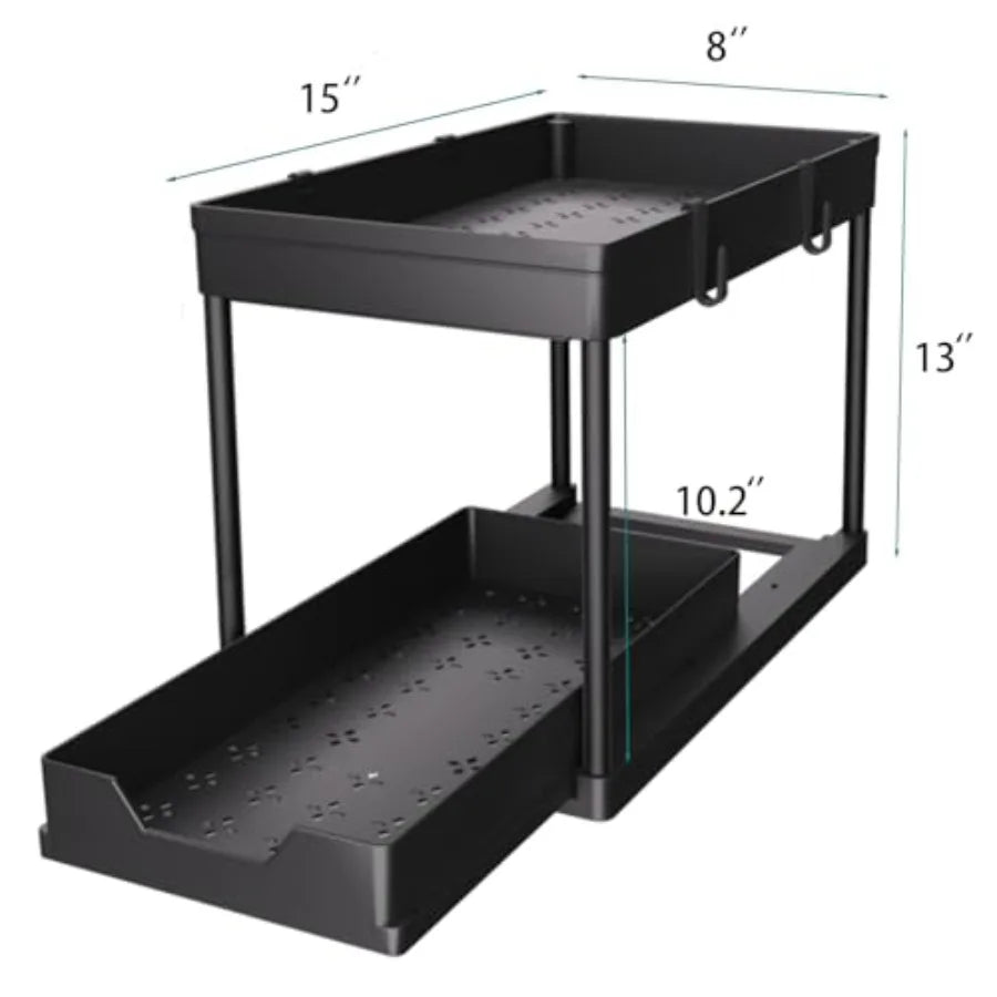 Under Sink Organizer 2 Pack, Bathroom Cabinet Organizer, 2 Tier Sliding Cabinet Basket Organizer Drawer, Multi-Purpose Bath Col