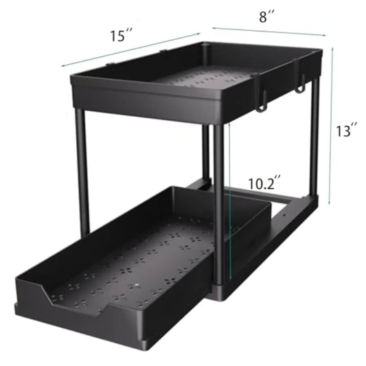 Under Sink Organizer 2 Pack, Bathroom Cabinet Organizer, 2 Tier Sliding Cabinet Basket Organizer Drawer, Multi-Purpose Bath Col