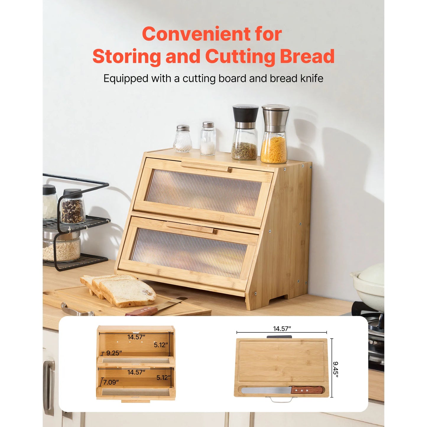 Large Capacity Bamboo Bread Storage Container