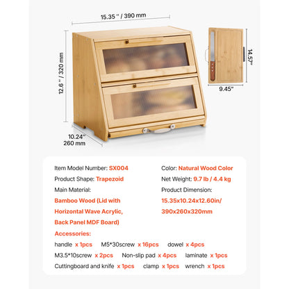 Large Capacity Bamboo Bread Storage Container