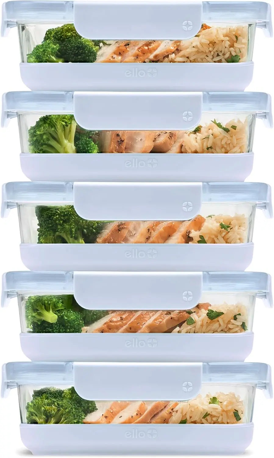 10-Piece Glass Meal Prep Containers with Silicone Boot & Airtight Lids, Dishwasher/Microwave/Freezer Safe, Halogen Blue