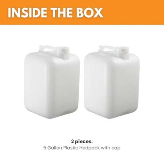 5 Gallon Hedpak with Cap Pack of 2 BPA-free Food-Grade White Water Container Leak-Proof Ideal for Brewing Fermentation or Stora