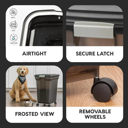 Airtight Dog Food Storage Container, Up to 58 lbs, Attachable Wheels,, Keep Fresh, Easy Mobility,