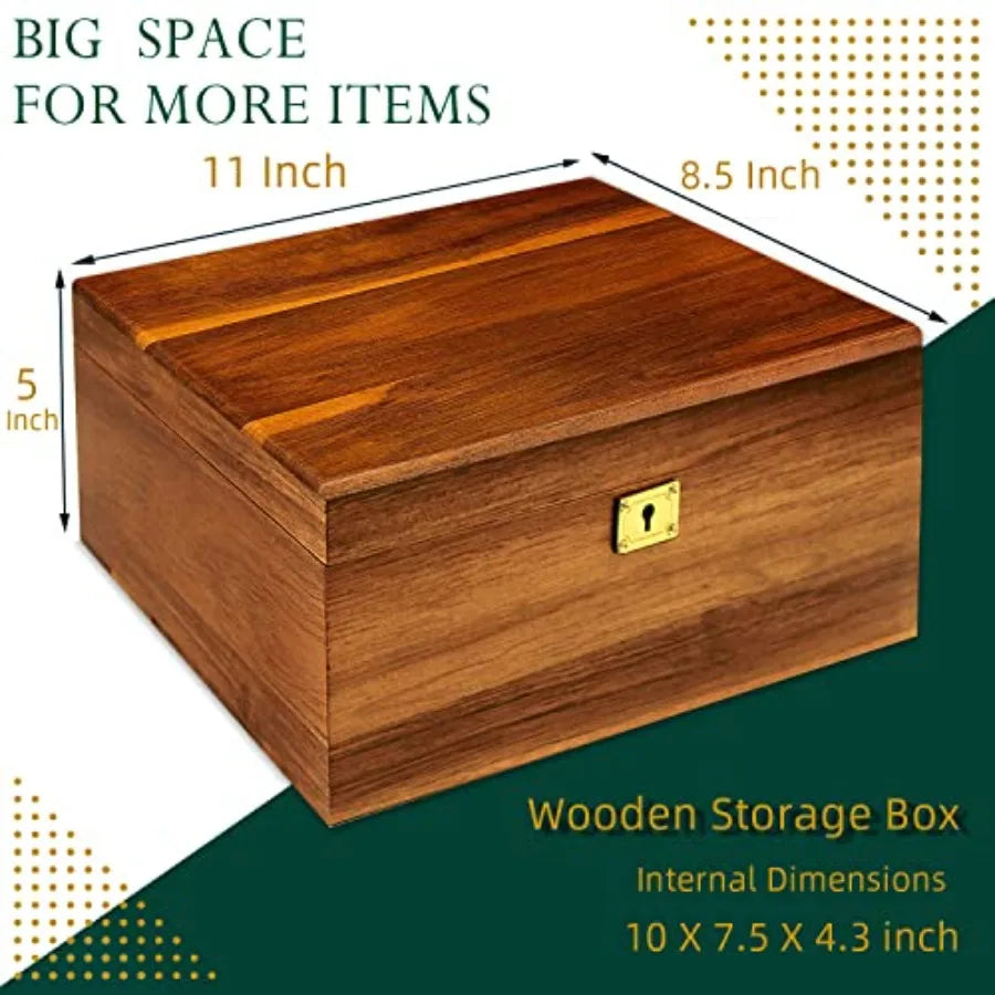 Wooden Storage Box with Hinged Lid and Locking Large Premium Solid Acacia Keepsake Chest Box -Storage Space to Organize Jewelry