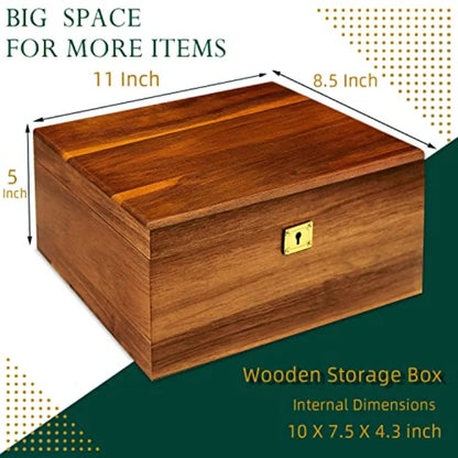 Wooden Storage Box with Hinged Lid and Locking Large Premium Solid Acacia Keepsake Chest Box -Storage Space to Organize Jewelry