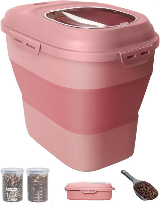 Collapsible Pet Food Storage Container with Airtight Lids, Wheels, Scoop and 2 Containers for Dogs and Cats