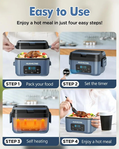 Cordless Electric Lunch Box for Adults, Men & Women – Rechargeable Self-Heating Food Warmer with 1.2L SS Container, Battery-Powe