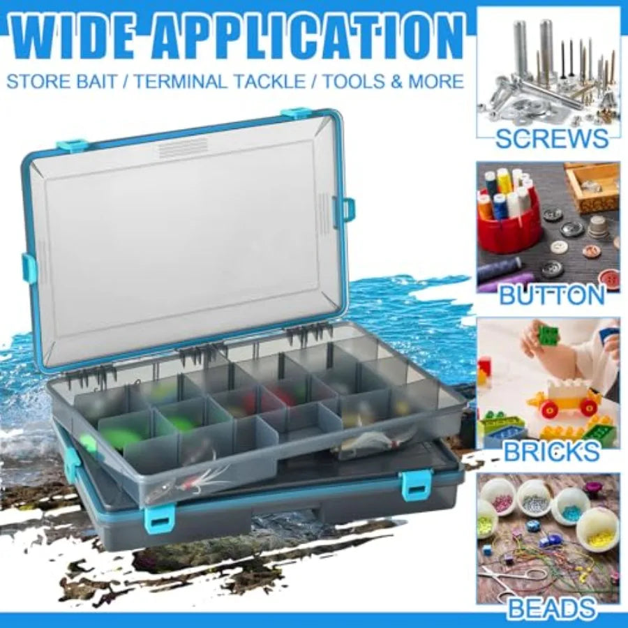6 Pack Fishing Tackle Boxes Waterproof 3600 and 3700 Tackle Trays with Removable Dividers Plastic Storage Organizer Bait Vault