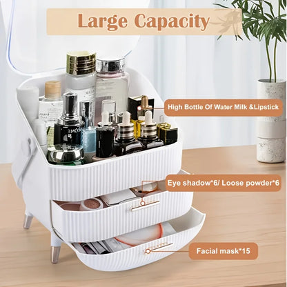 Portable cosmetic storage box with drawers expandable free-standing transparent acrylic cover dust-proof beauty rack