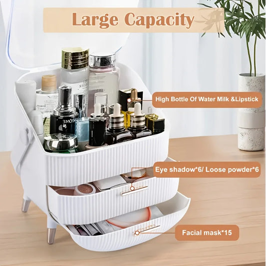 Portable cosmetic storage box with drawers expandable free-standing transparent acrylic cover dust-proof beauty rack