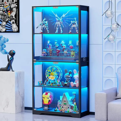 Display Cabinet with Glass Door, Four-layer Cabinet of Curiosities, Glass Display Cabinet with Human Body Sensor