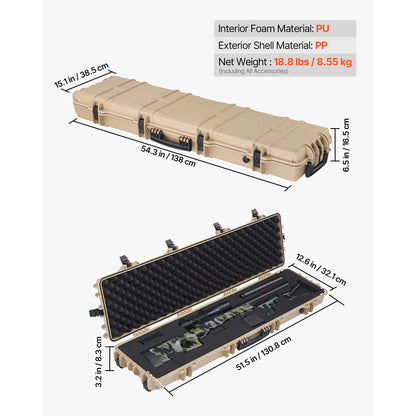 SucceBuy Hard Rifle Case Lockable Rifle Case with Pre-cut Foams Wheels IP67 Waterproof Pistol Storage Cases for Rifles Shotguns