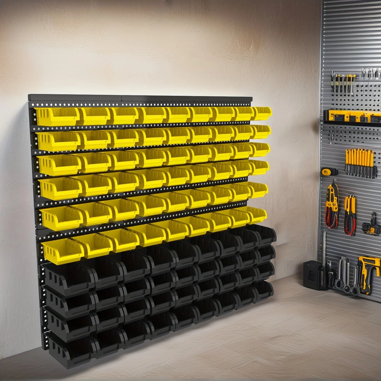 90pcs Adjustable Wall-Mount Plastic Storage Bins | Garage Tool Organizer | Organize Screws/Bolts/Nuts & Small Parts