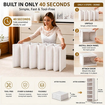 6 Layers Shoes Box Foldable Transparent Sneaker Shoe Storage Organizers Box Stackable Dustproof High-top Cabinet Shoe Rack Shelf