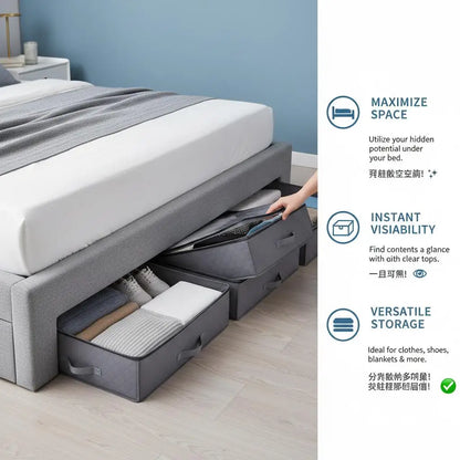 Underbed Storage Containers 39.2 x 19.7 x 7.1 Inch For Bedroom Dormitory Closet, 90L Capacity Low Profile Drawer Design Trans