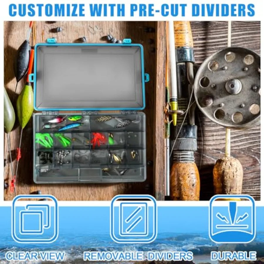 6 Pack Fishing Tackle Boxes Waterproof 3600 and 3700 Tackle Trays with Removable Dividers Plastic Storage Organizer Bait Vault