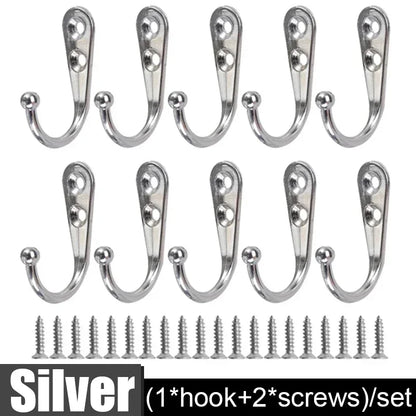 30set Alloy Hooks with Screws Wall Mounted Hanging Hangers for Coat Towel Bags Caps Hook Kitchen Bathroom Storage Rack Holders