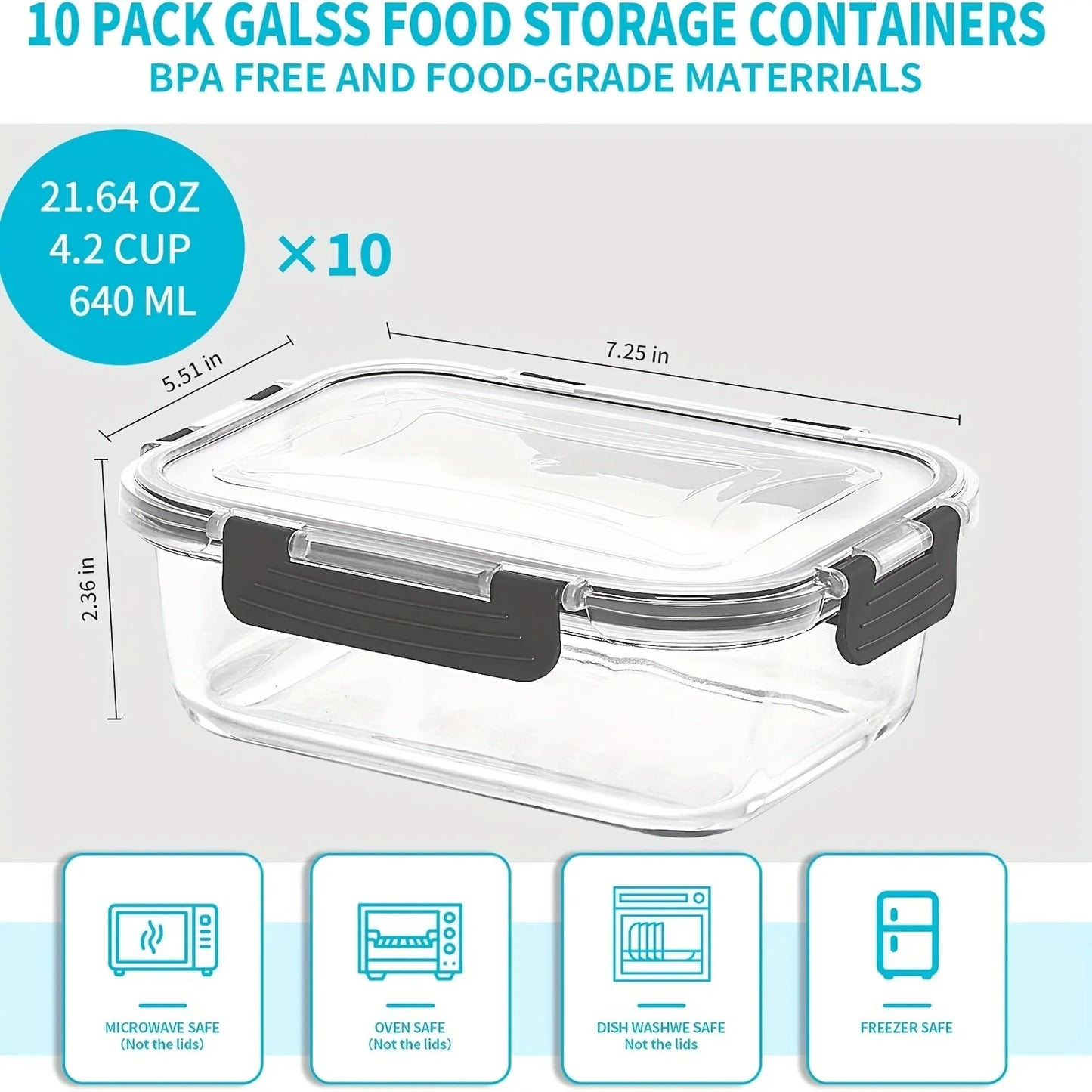 20 Pack 22oz Glass Meal Prep Containers, 10 Containers & 10 Lids, Airtight Food Storage Containers With Lids