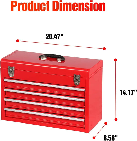 Portable Steel Tool Chest with Drawers,20.6" 4-Drawer Box Storage Organizer Cabinet Metal Toolbox with Ball Bearing Slides