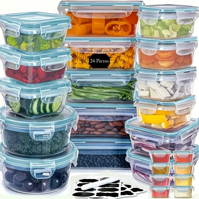 BPA-Free Food Storage Set – 24 Airtight Containers & Lids, Stackable Pantry Organizer with Chalkboard Labels