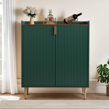 Green Coffee Bar Cabinet, 37" Buffet Cabinet with Fluted Texture Liquor Cabinet with Wine Racks for Home Living, Customized