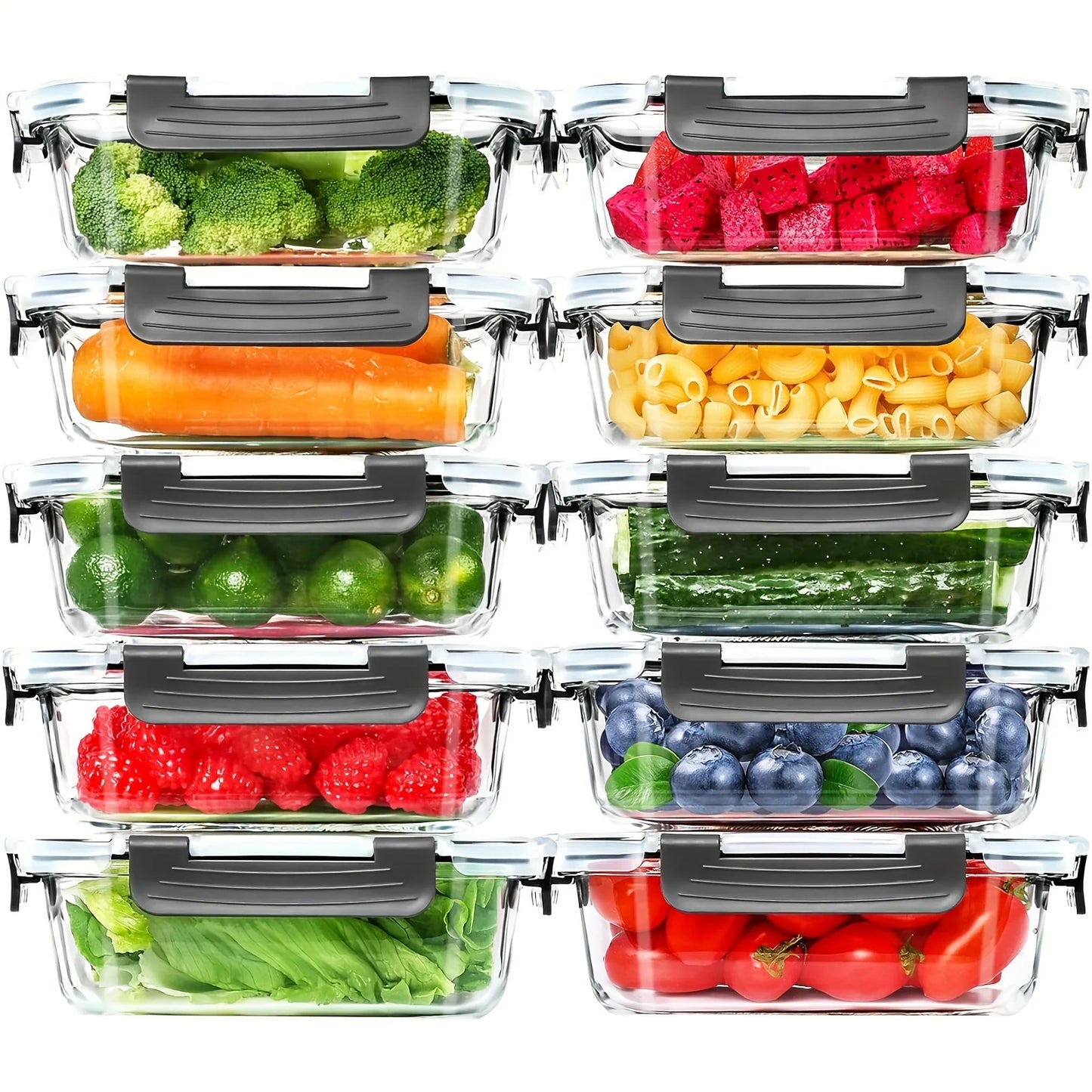20 Pack 22oz Glass Meal Prep Containers, 10 Containers & 10 Lids, Airtight Food Storage Containers With Lids