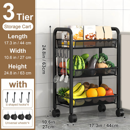 Multilayer Kitchen Storage Rack Metal Utility Cart Stackable with Wheels Multifunctional Shelf for Storing Fruits and Vegetables