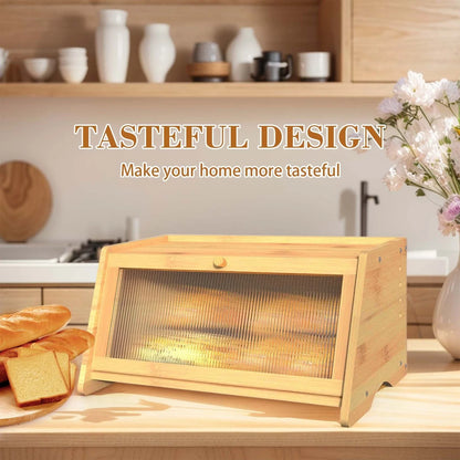 Bamboo Bread Box Airtight, Farmhouse Corner Bread Storage Container for Kitchen Countertop, Toast Holder, Rustic Home Decor