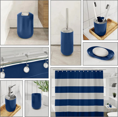 Navy Bathroom Accessory Set, 20PC Shower Curtain with Liner, Toothbrush Holder, Soap Dispenser, Dish, Toilet Brush and Trash Can