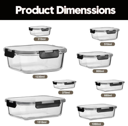 8-Pack Glass Meal Prep Containers with Lids, Airtight Food Storage Set (310ml-1510ml), Leakproof Lunch Boxes for Leftovers