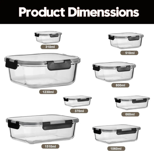 8-Pack Glass Meal Prep Containers with Lids, Airtight Food Storage Set (310ml-1510ml), Leakproof Lunch Boxes for Leftovers