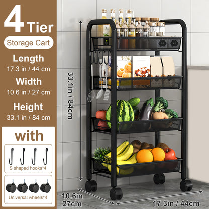 Multilayer Kitchen Storage Rack Metal Utility Cart Stackable with Wheels Multifunctional Shelf for Storing Fruits and Vegetables
