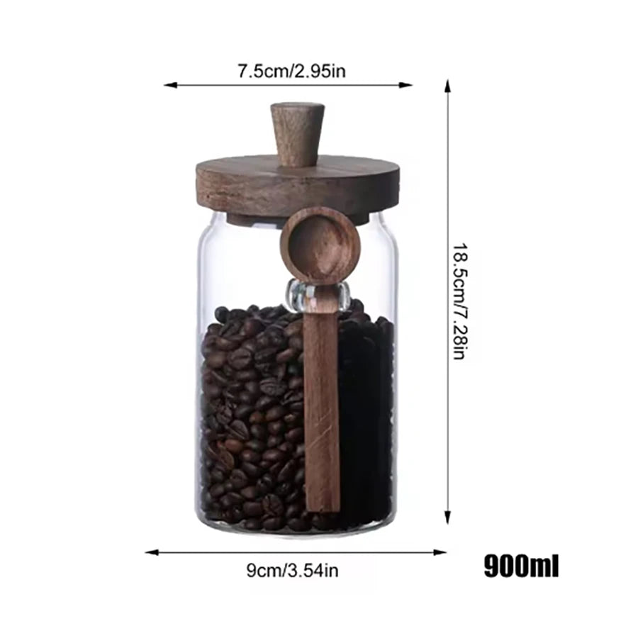Glass Food Storage Containers with Wooden Lids and Scoop Glass Sealed Jar Airtight Food Storage Jar for Sugar Coffee Bean Candy
