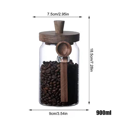 Glass Food Storage Containers with Wooden Lids and Scoop Glass Sealed Jar Airtight Food Storage Jar for Sugar Coffee Bean Candy