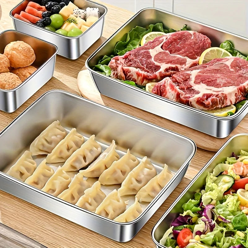 (Buy 2 Get 1 Free) Stackable Stainless Steel Food Containers, 3 Easy-Clean Reusable Pcs with Free Lids for Kitchen & Outdoor Use