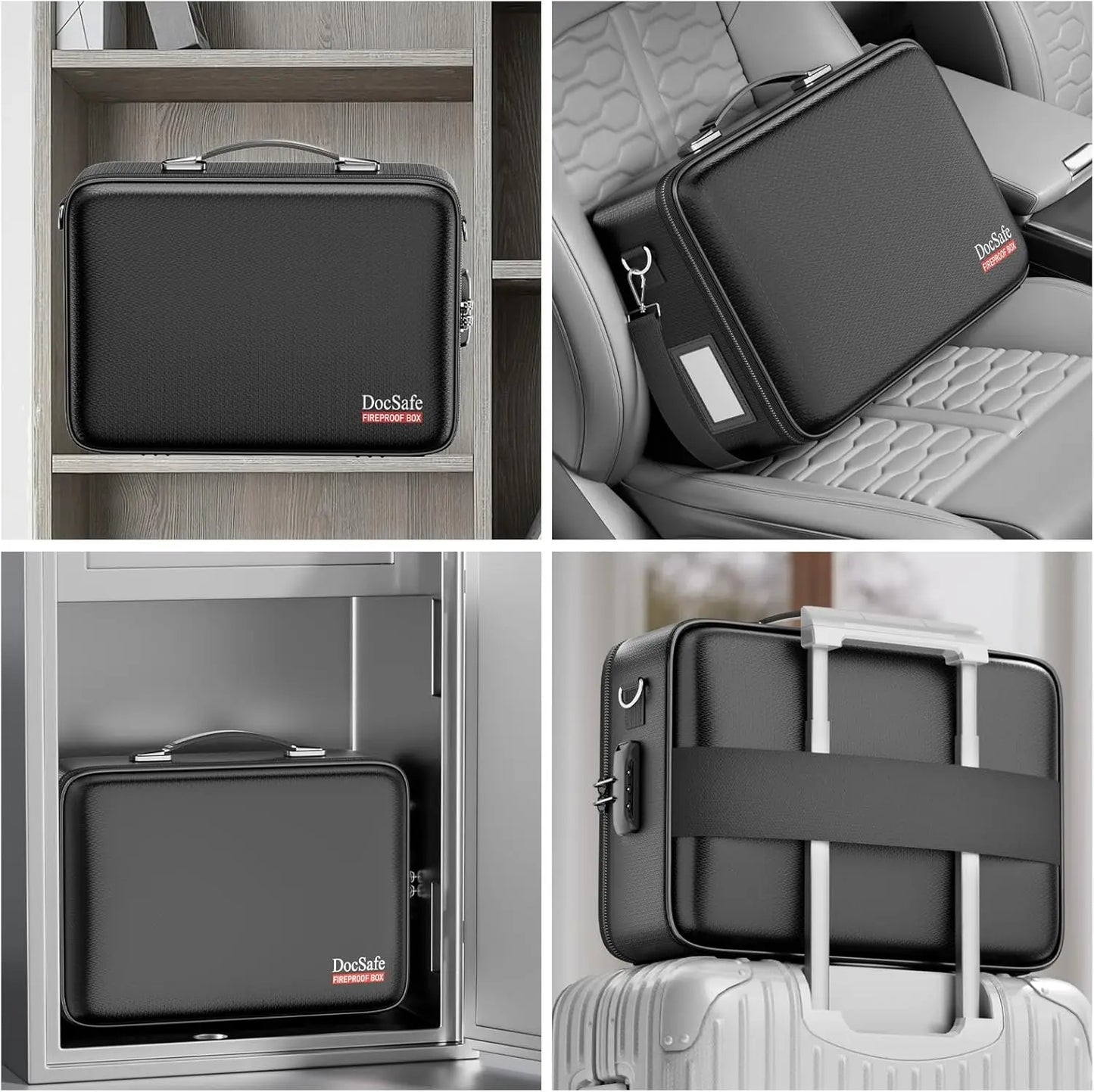 Fireproof Document Box with Lock, Water Resistant Hard Case for Important Files, Laptop Storage in Home Office Travel