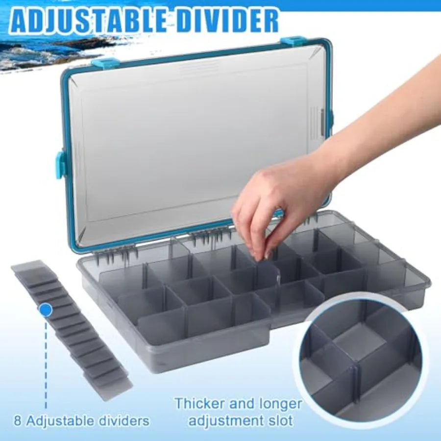 6 Pack Fishing Tackle Boxes Waterproof 3600 and 3700 Tackle Trays with Removable Dividers Plastic Storage Organizer Bait Vault