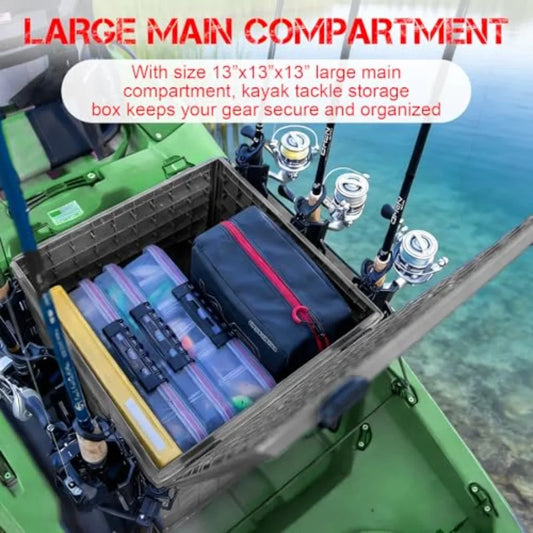 Kayak Fishing Crate with 4 Rod Holders 13x13 Tacklelack Durable Compact Gear Organizer for Most Fishing Kayaks