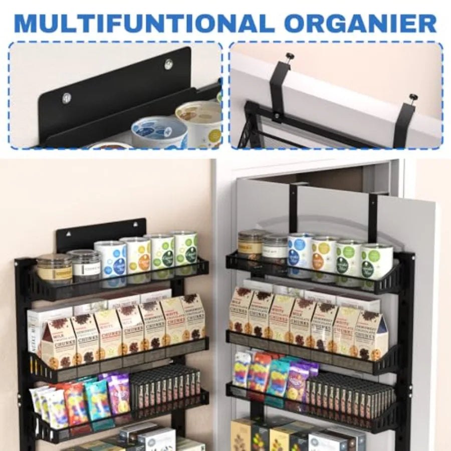 8-Tier Over the door Spice Rack Organizer Large Heavy Duty Metal Wall Mount or Over The Door 2 in 1 Rust-Proof Hanging Storage