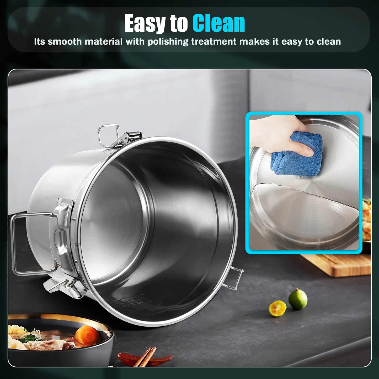 Bymaocar 12L 304 Stainless Steel Cereal Container Metal Kitchen Rice Oil Storage Bucket Airtight Durable, Corrosion Resistant