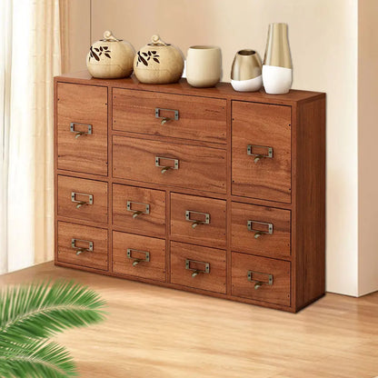 12 Drawer Wooden Apothecary Cabinet Small Stationery Storage Rack Library Card Catalog Cabinet for Bedroom Organization Storage