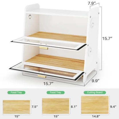 Bread Box - Kitchen Countertop Bread Storage Container with Bamboo Cutting Board Adjustable Vent Hole Dials