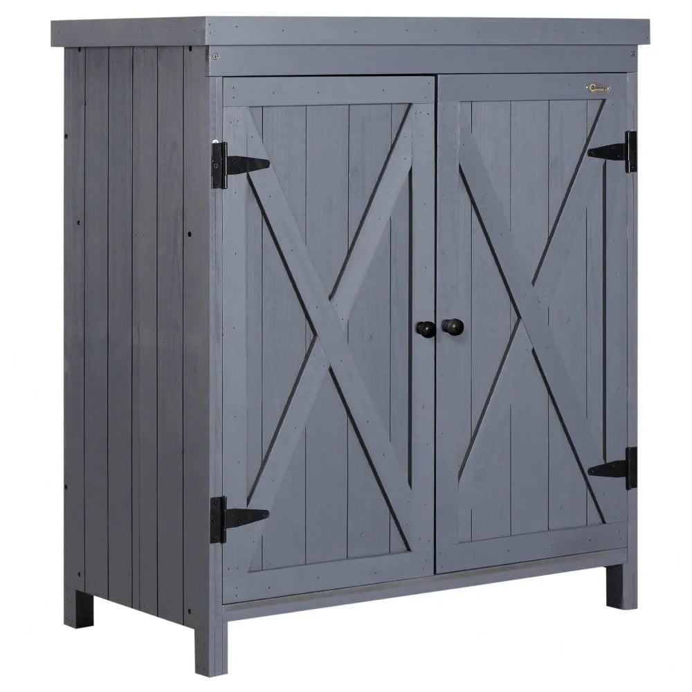 Garden Storage Cabinet Outdoor Tool Shed with Top and Two Shelves