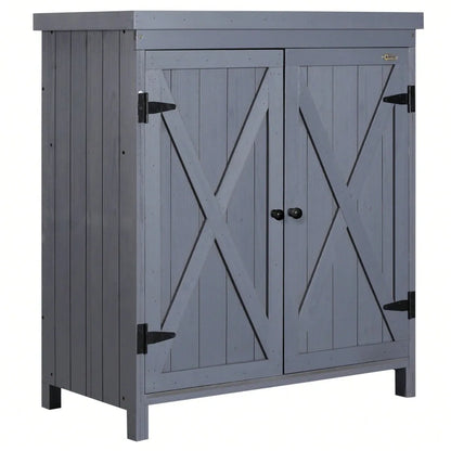 Garden Storage Cabinet Outdoor Tool Shed with Top and Two Shelves