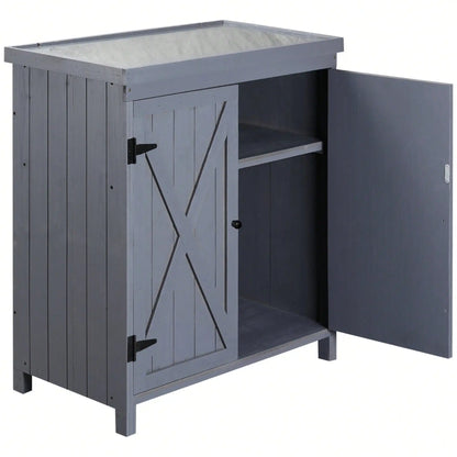 Garden Storage Cabinet Outdoor Tool Shed with Top and Two Shelves