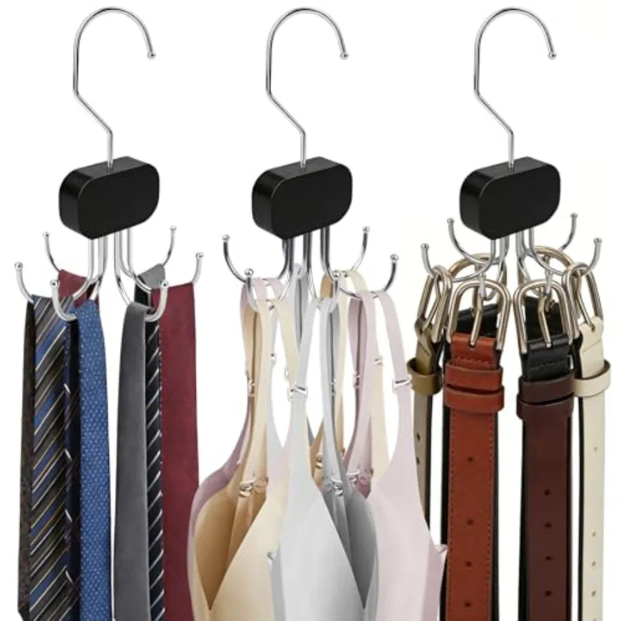 3 Pack Tank Top Hanger for Closet Organization, Metal Plastic, Black, 360 Rotating Foldable, Space-Saving Bra and Belt Organize
